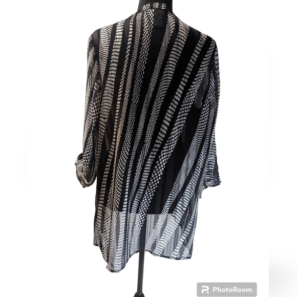 Chico's tunic, high low layered Boho front 3/4 sleeve chiffon pull over size med - Picture 2 of 9